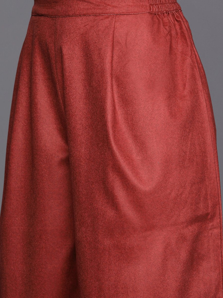 Ahalyaa Women Maroon Printed Gotta Patti Velvet Kurta with Palazzos & With Dupatta | Swadesiicart