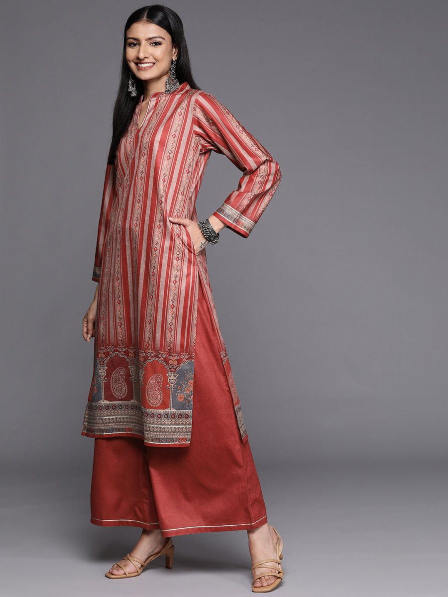 Ahalyaa Women Maroon Printed Gotta Patti Velvet Kurta with Palazzos & With Dupatta | Swadesiicart