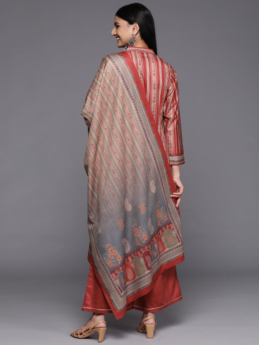Ahalyaa Women Maroon Printed Gotta Patti Velvet Kurta with Palazzos & With Dupatta | Swadesiicart
