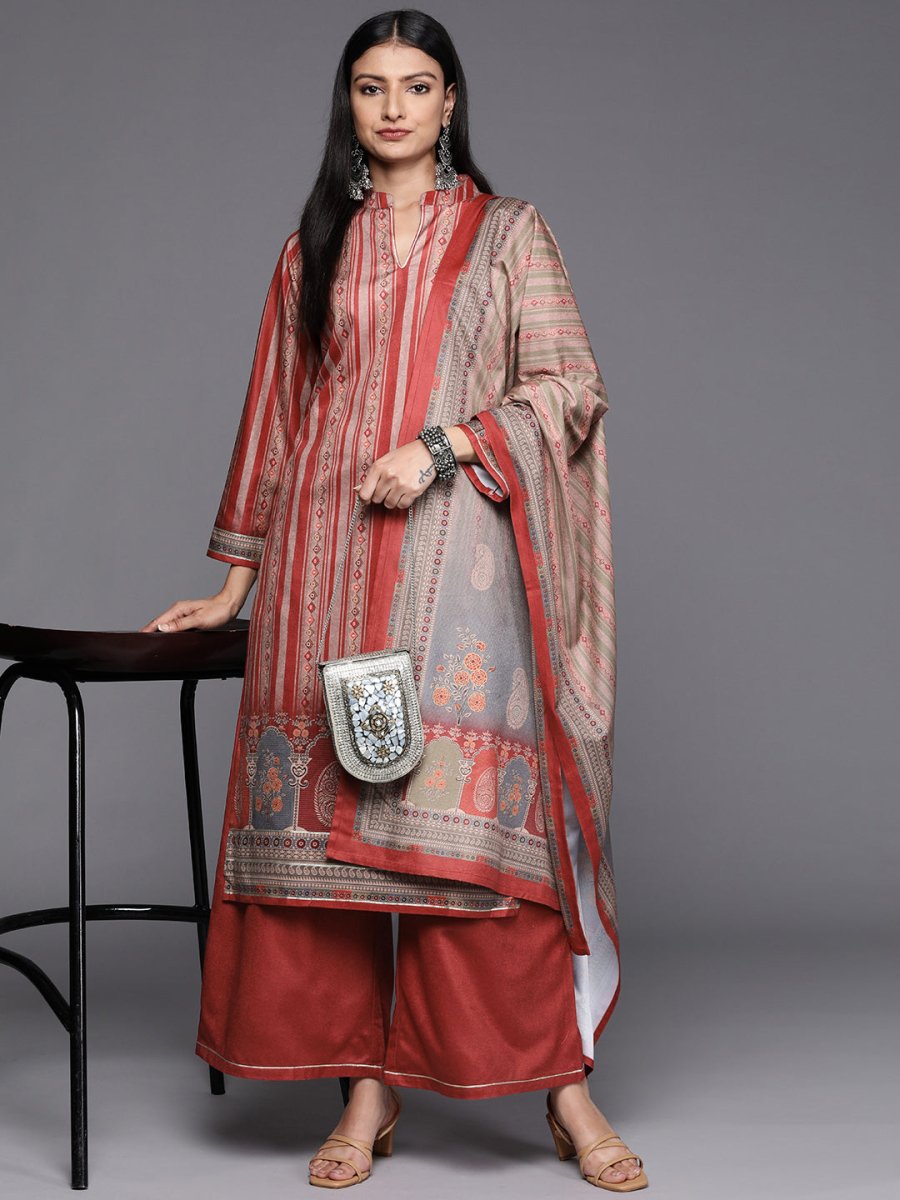 Ahalyaa Women Maroon Printed Gotta Patti Velvet Kurta with Palazzos & With Dupatta | Swadesiicart