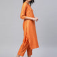 Ahalyaa Women Orange & Golden Striped Kurta With Trousers & Dupatta | Swadesiicart