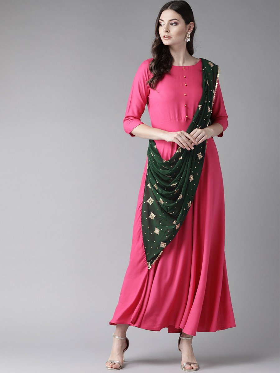 Ahalyaa Dark Pink Women's Gown | Swadesiicart