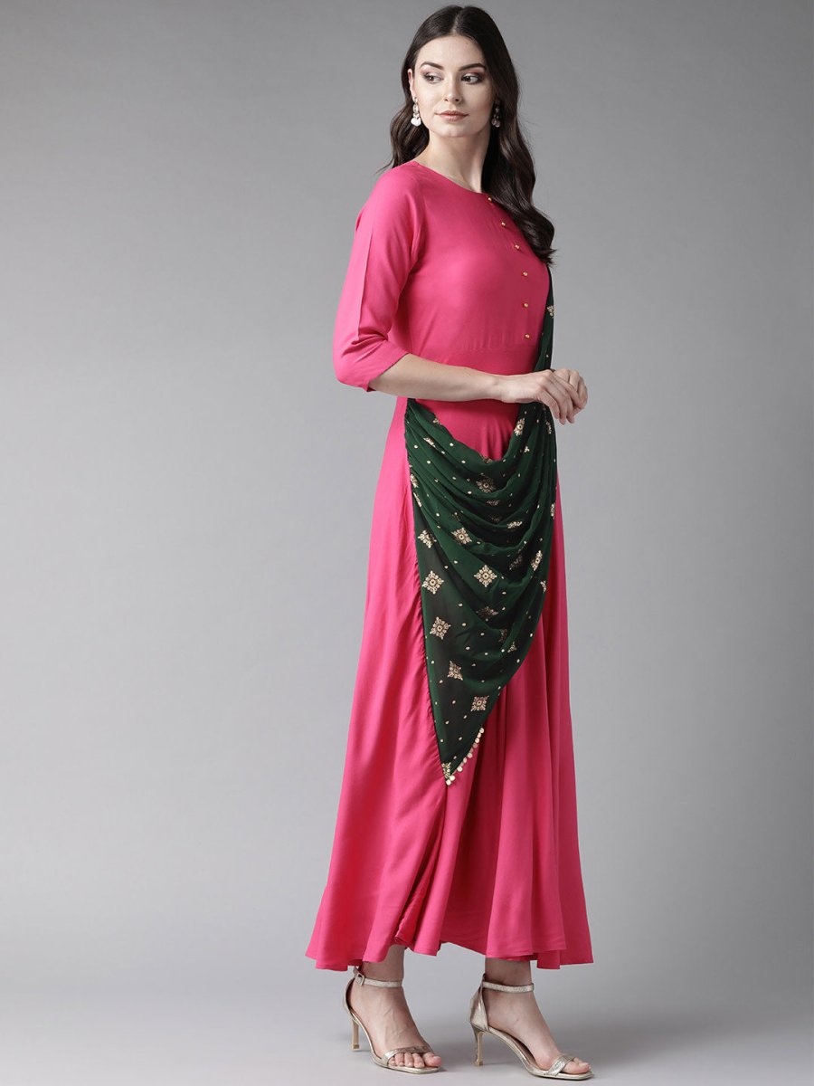 Ahalyaa Dark Pink Women's Gown | Swadesiicart