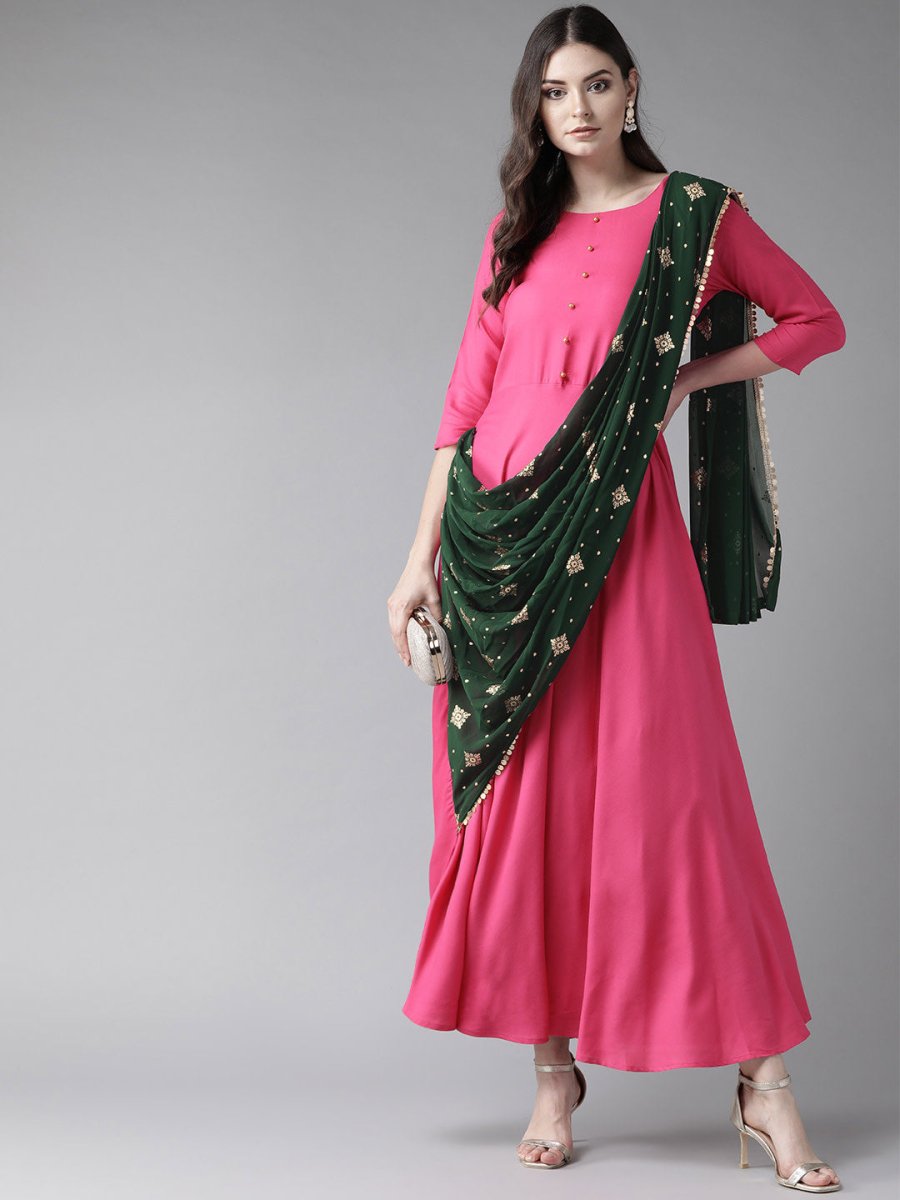 Ahalyaa Dark Pink Women's Gown | Swadesiicart