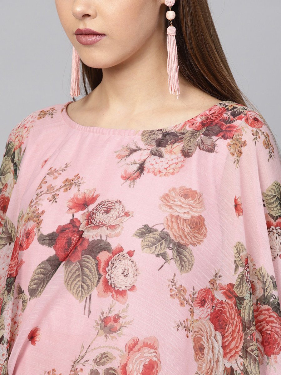 Ahalyaa Women Pink Floral A Line Fusion Dresses | Swadesiicart
