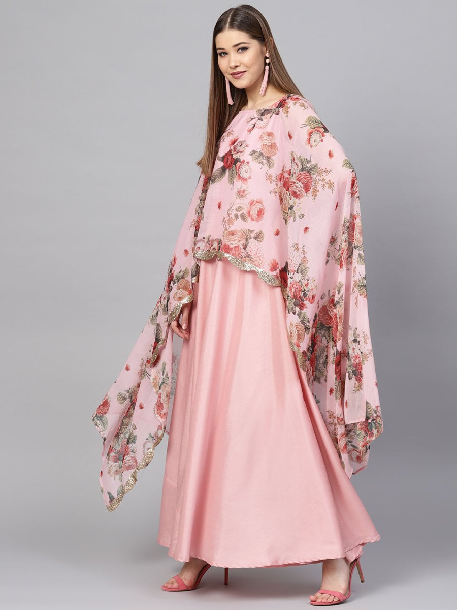 Ahalyaa Women Pink Floral A Line Fusion Dresses | Swadesiicart