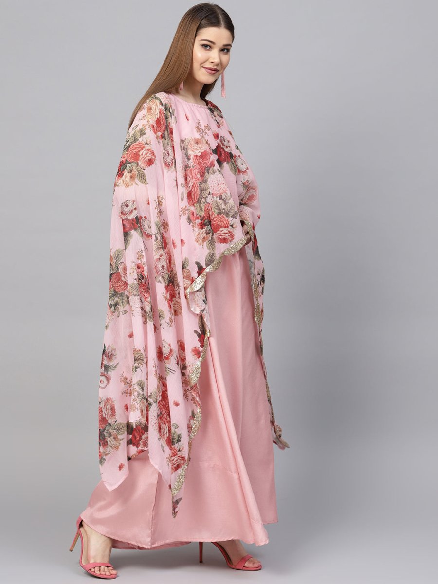 Ahalyaa Women Pink Floral A Line Fusion Dresses | Swadesiicart