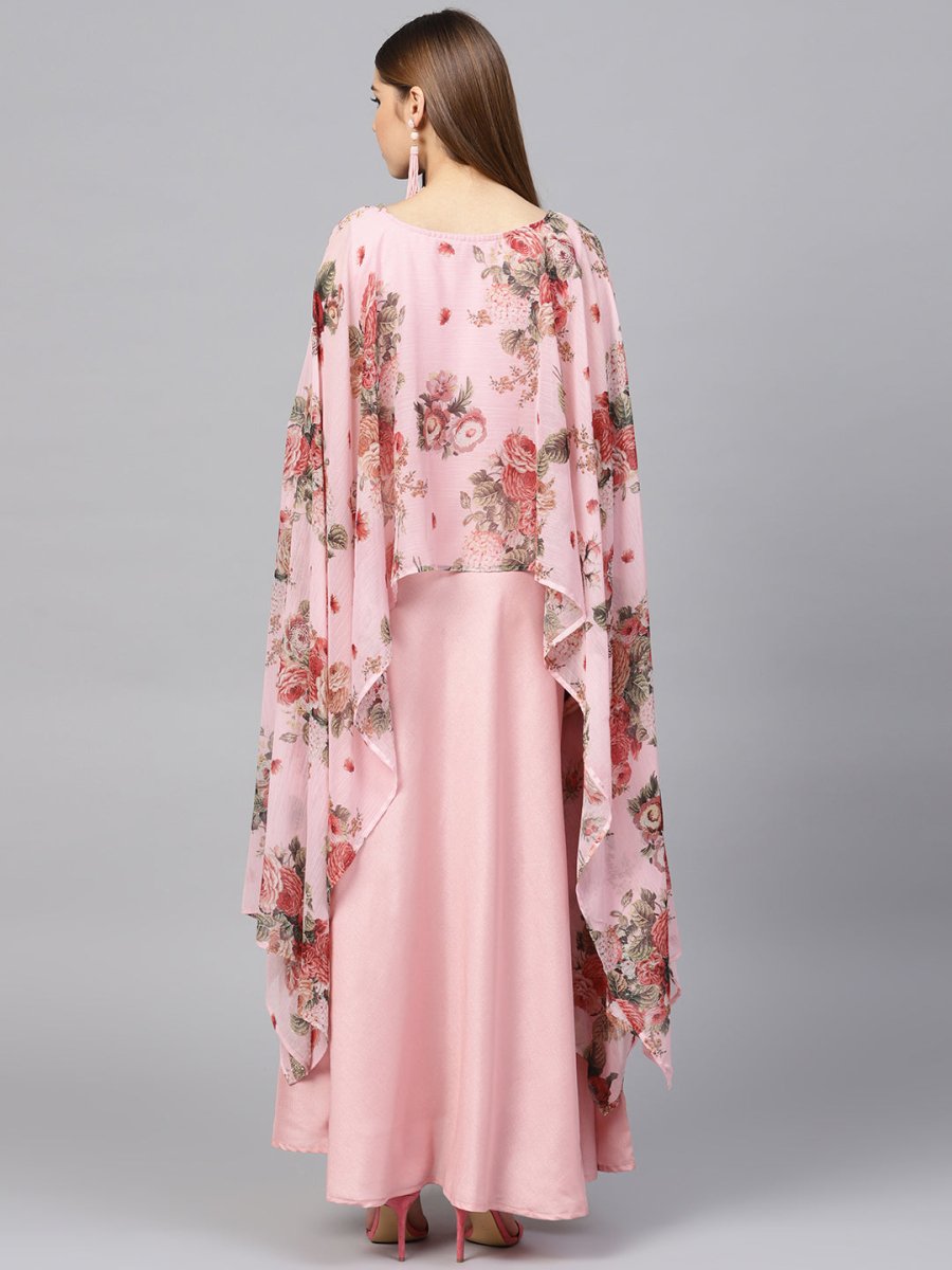 Ahalyaa Women Pink Floral A Line Fusion Dresses | Swadesiicart