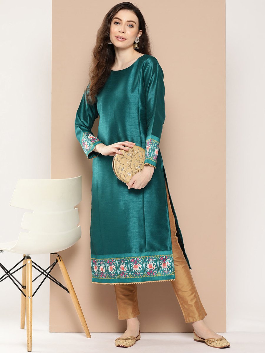 Ahalyaa Women Ethnic Motifs Embroidered Gotta Patti Kurta | Swadesiicart
