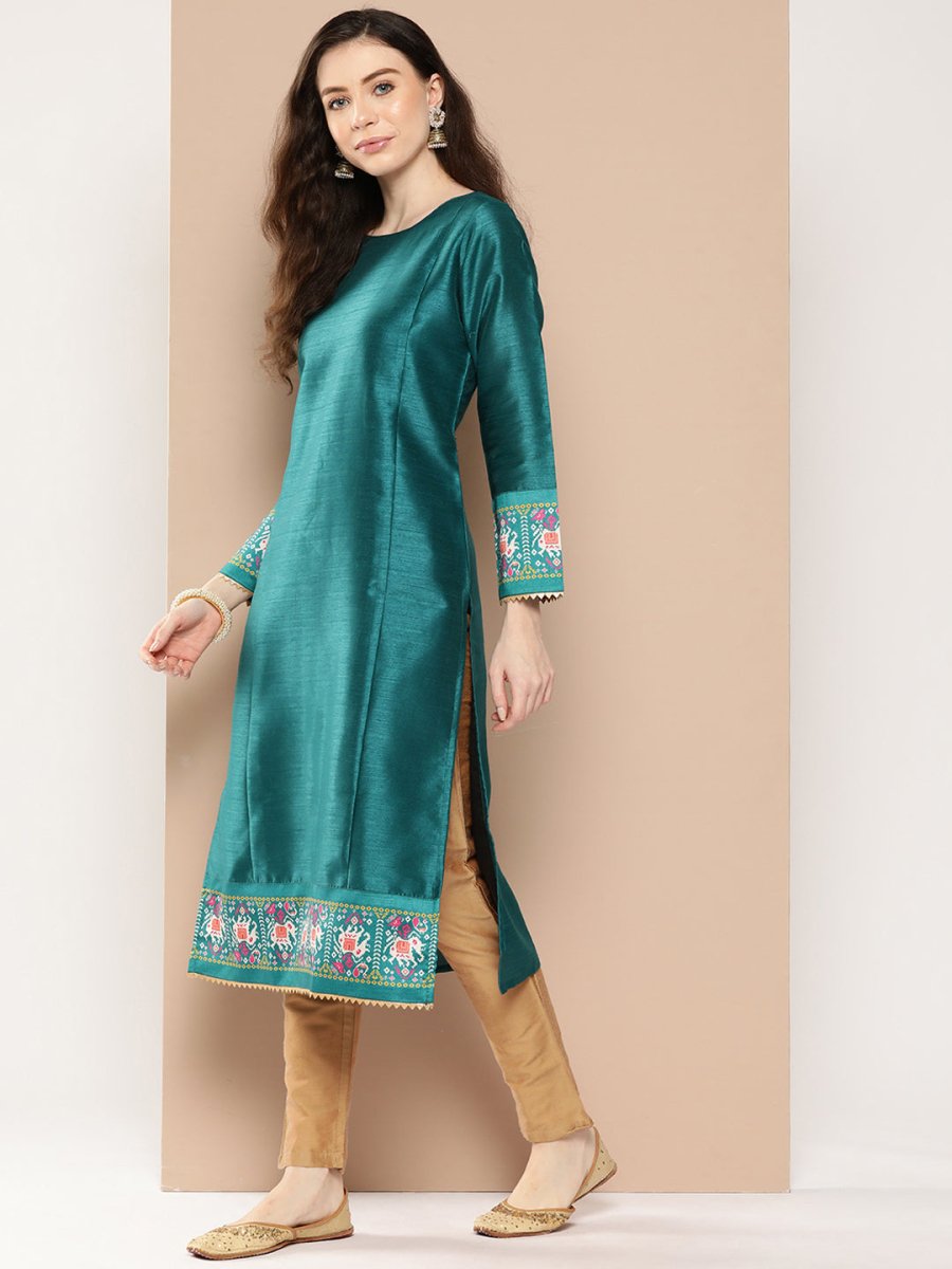 Ahalyaa Women Ethnic Motifs Embroidered Gotta Patti Kurta | Swadesiicart