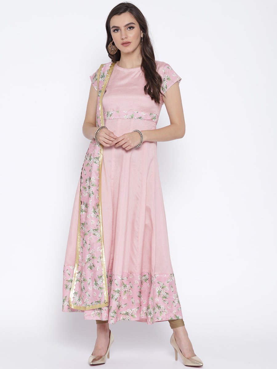 Ahalyaa Women Pink Solid Anarkali Kurta | Swadesiicart