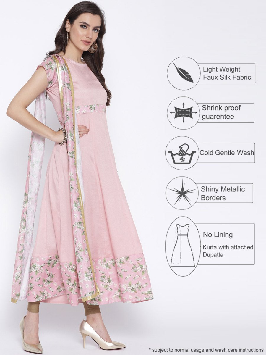 Ahalyaa Women Pink Solid Anarkali Kurta | Swadesiicart