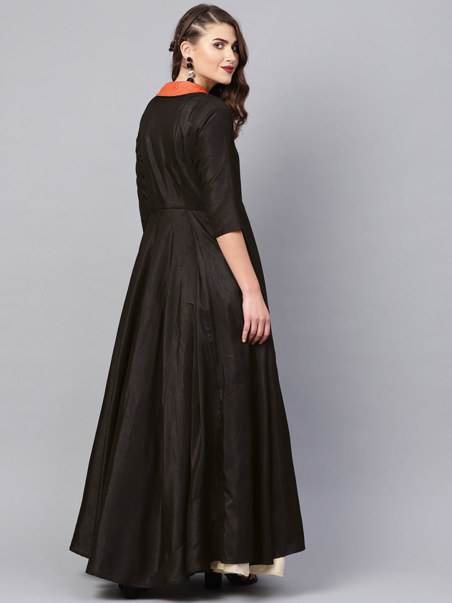 Ahalyaa Black Plain A-Line Kurta | Swadesiicart