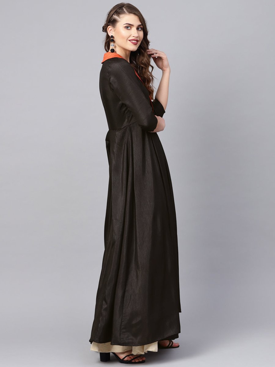 Ahalyaa Black Plain A-Line Kurta | Swadesiicart