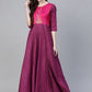 Ahalyaa Purple & Golden Screen Printed Maxi Dress | Swadesiicart