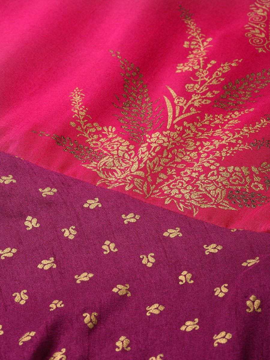 Ahalyaa Purple & Golden Screen Printed Maxi Dress | Swadesiicart