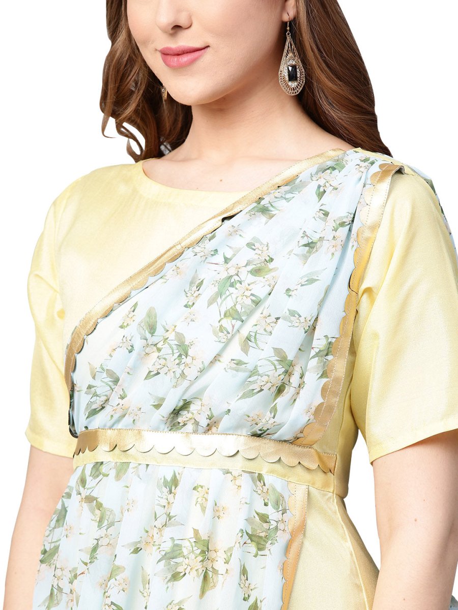 Ahalyaa Draped Dupatta A line Dress | Swadesiicart