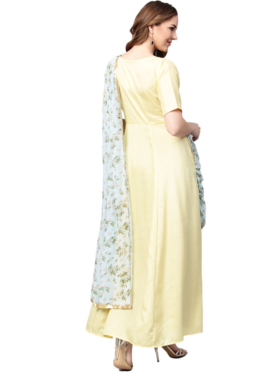 Ahalyaa Draped Dupatta A line Dress | Swadesiicart