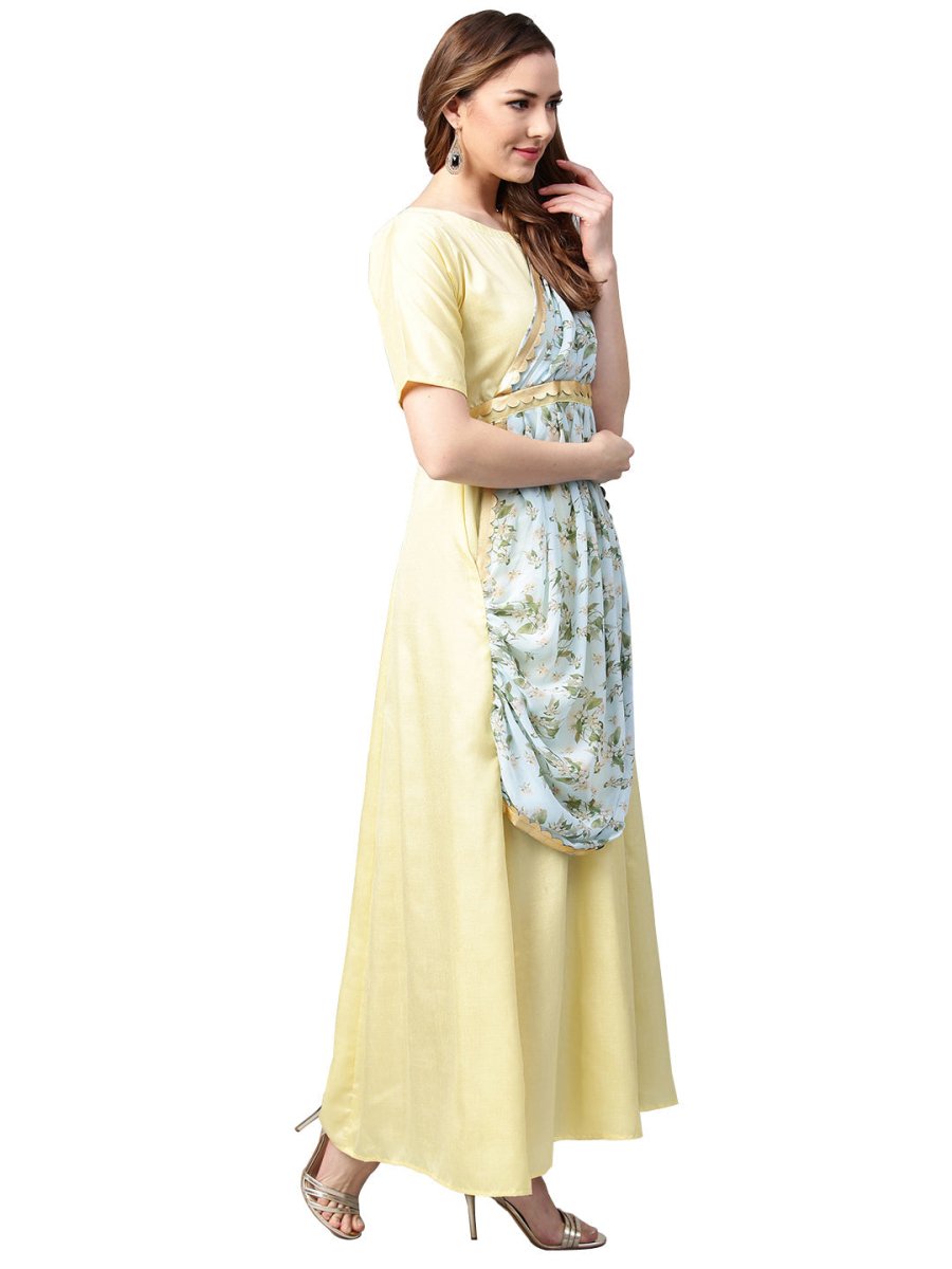 Ahalyaa Draped Dupatta A line Dress | Swadesiicart