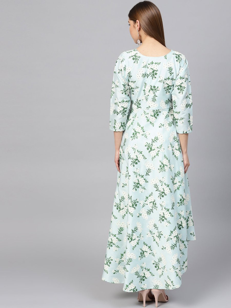 Ahalyaa Sky Blue Printed Asymmetric Women's Kurta | Swadesiicart