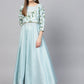 Ahalyaa Sky Blue Pigment Print A-Line Kurta | Swadesiicart