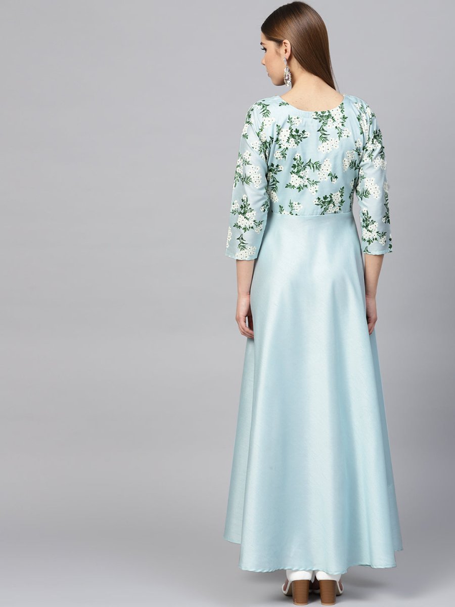 Ahalyaa Sky Blue Pigment Print A-Line Kurta | Swadesiicart