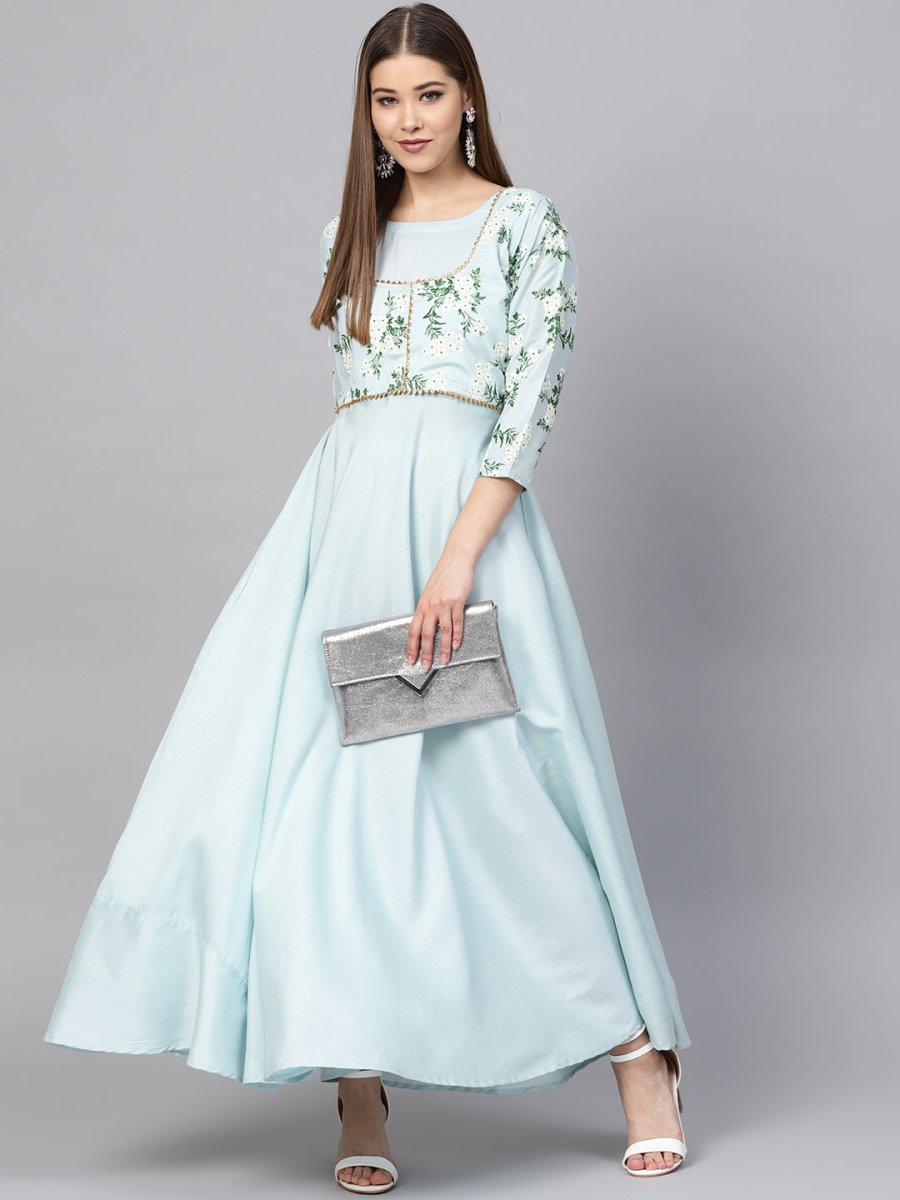 Ahalyaa Sky Blue Pigment Print A-Line Kurta | Swadesiicart