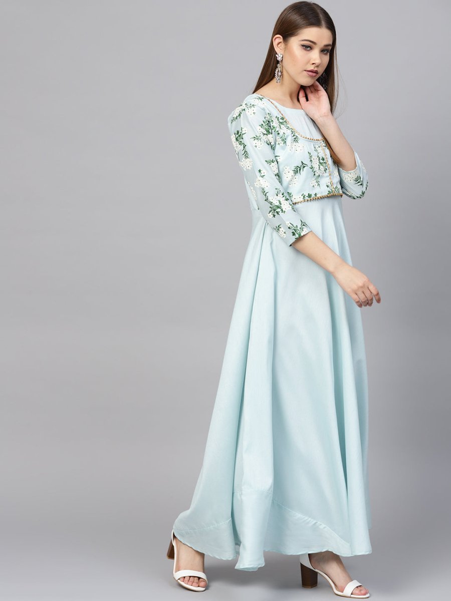 Ahalyaa Sky Blue Pigment Print A-Line Kurta | Swadesiicart