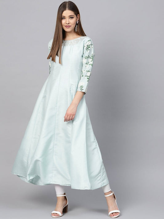 Ahalyaa Sky Blue Pigment Print Anarkali Beautiful Kurta | Swadesiicart