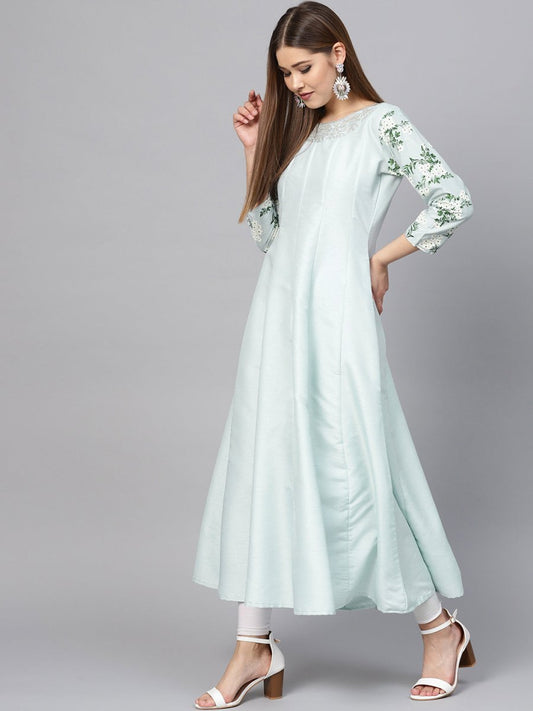 Ahalyaa Sky Blue Pigment Print Anarkali Beautiful Kurta | Swadesiicart