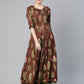 Ahalyaa Women Brown & Olive Green Floral Print Layered Beautiful Anarkali Kurta | Swadesiicart