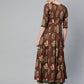 Ahalyaa Women Brown & Olive Green Floral Print Layered Beautiful Anarkali Kurta | Swadesiicart