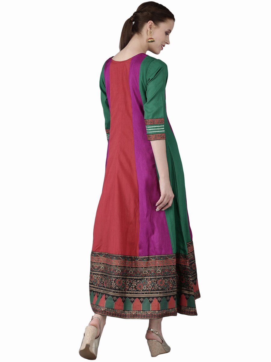 Ahalyaa Women Multicoloured Colourblocked Panalled Maxi Dress | Swadesiicart