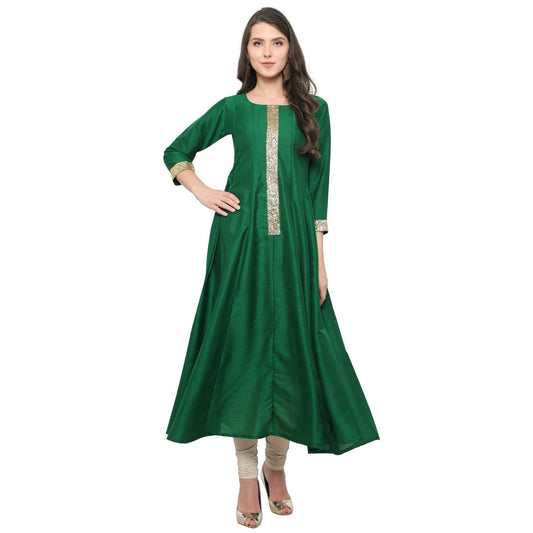Ahalyaa Women's Green And Gold Anarkali For Festive And Party Wear | Swadesiicart