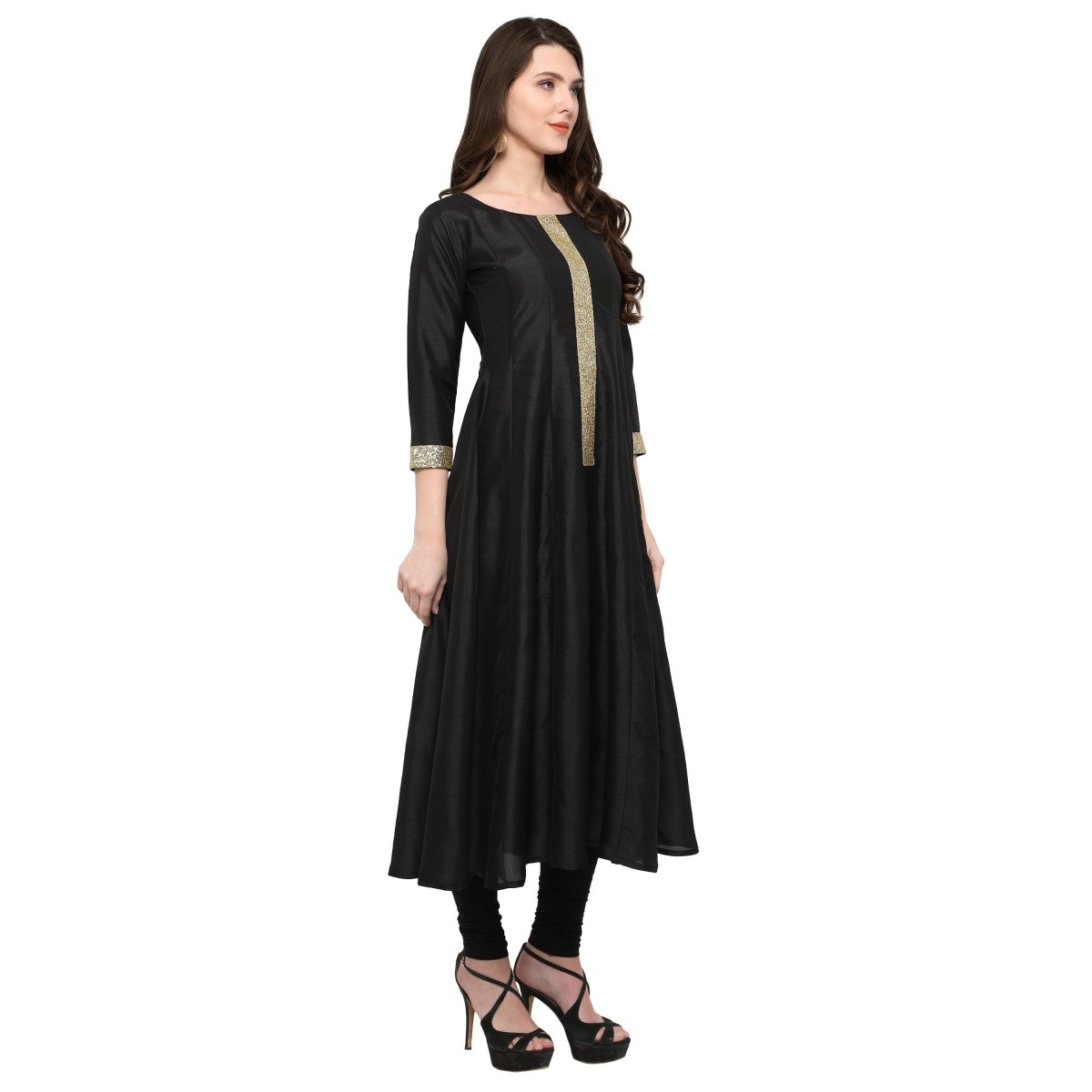 Ahalyaa Women's Black And Gold Anarkali For Festive And Party Wear | Swadesiicart