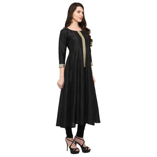 Ahalyaa Women's Black And Gold Anarkali For Festive And Party Wear | Swadesiicart