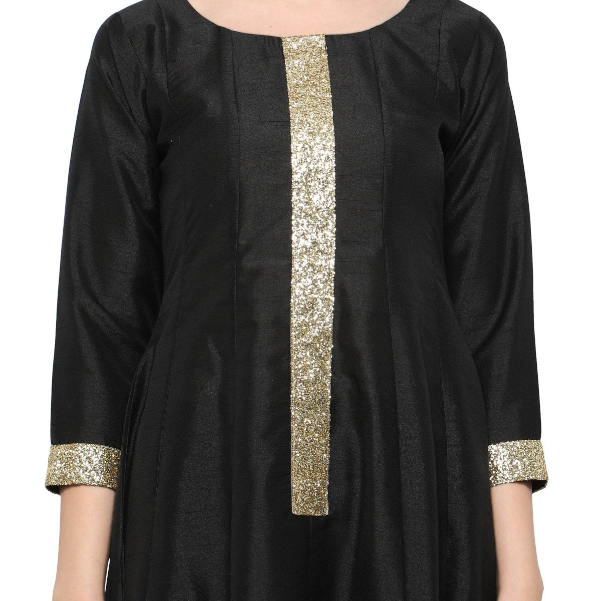 Ahalyaa Women's Black And Gold Anarkali For Festive And Party Wear | Swadesiicart