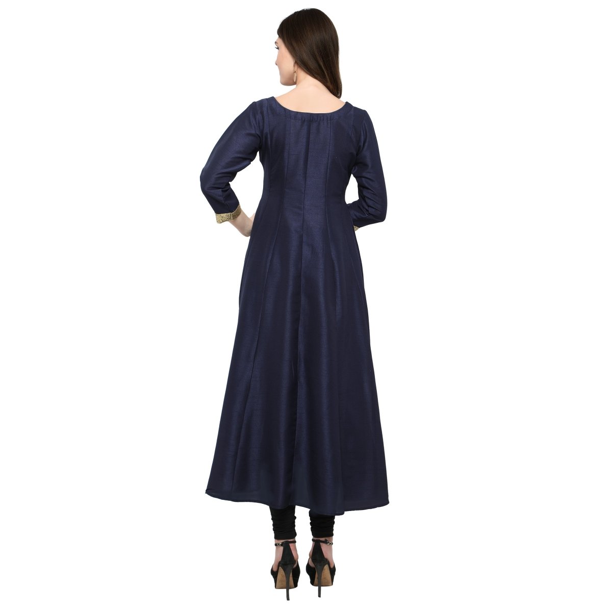 Ahalyaa Women's Navy Blue And Gold Anarkali For Festive And Party Wear | Swadesiicart