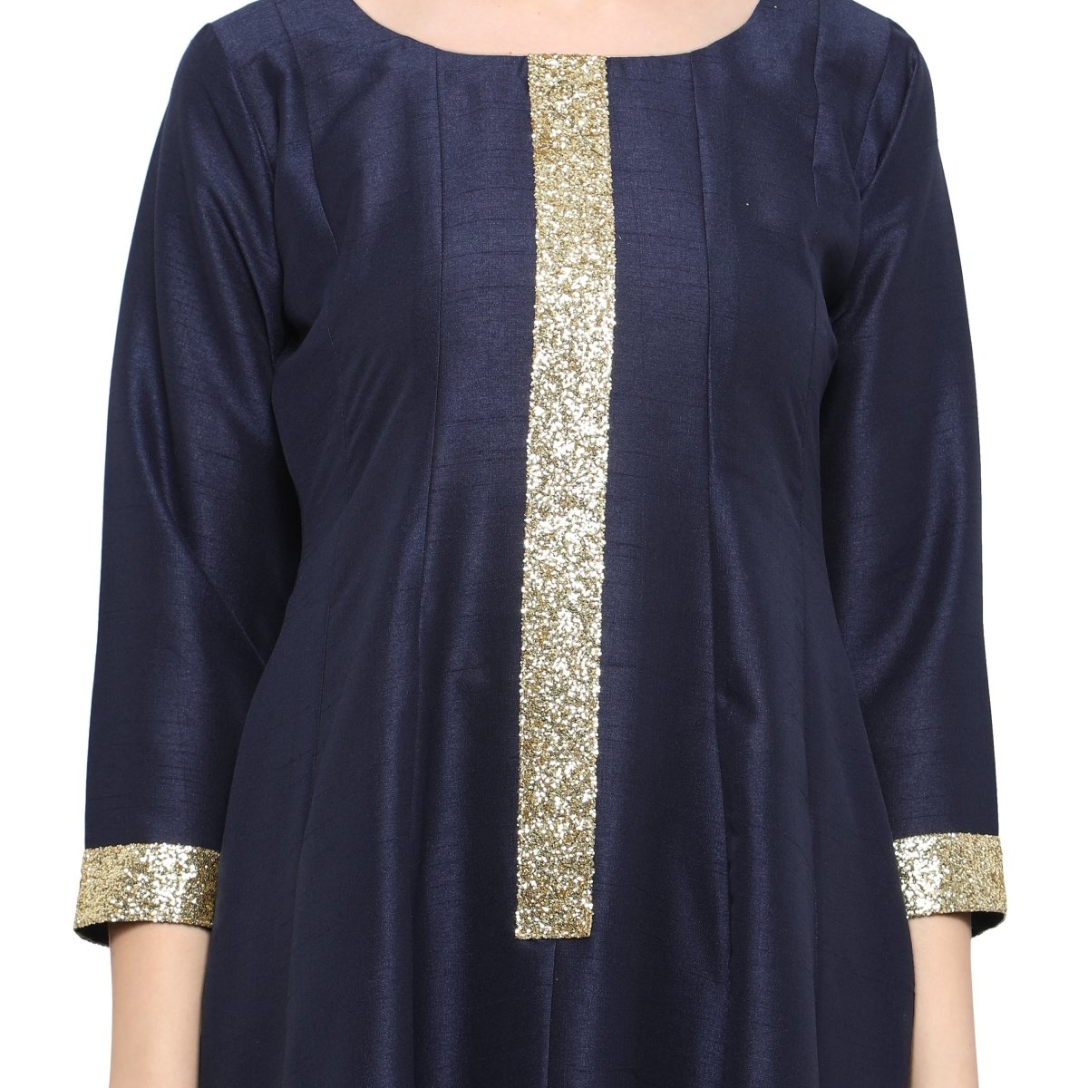 Ahalyaa Women's Navy Blue And Gold Anarkali For Festive And Party Wear | Swadesiicart