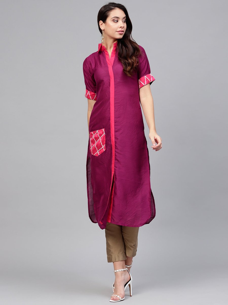 Ahalyaa Solid Straight Poly Silk Beautiful Kurta | Swadesiicart