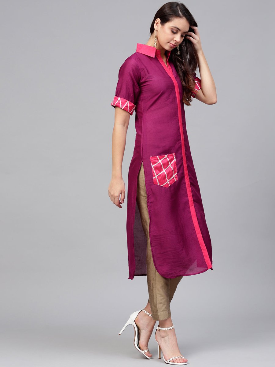 Ahalyaa Solid Straight Poly Silk Beautiful Kurta | Swadesiicart