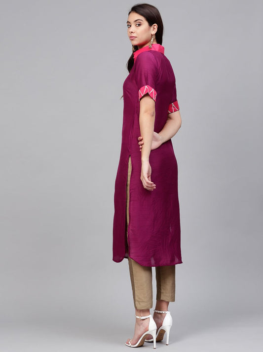 Ahalyaa Solid Straight Poly Silk Beautiful Kurta | Swadesiicart