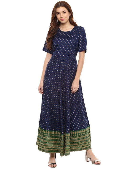 Ahalyaa Navy Blue Flared Kurta Dress | Swadesiicart