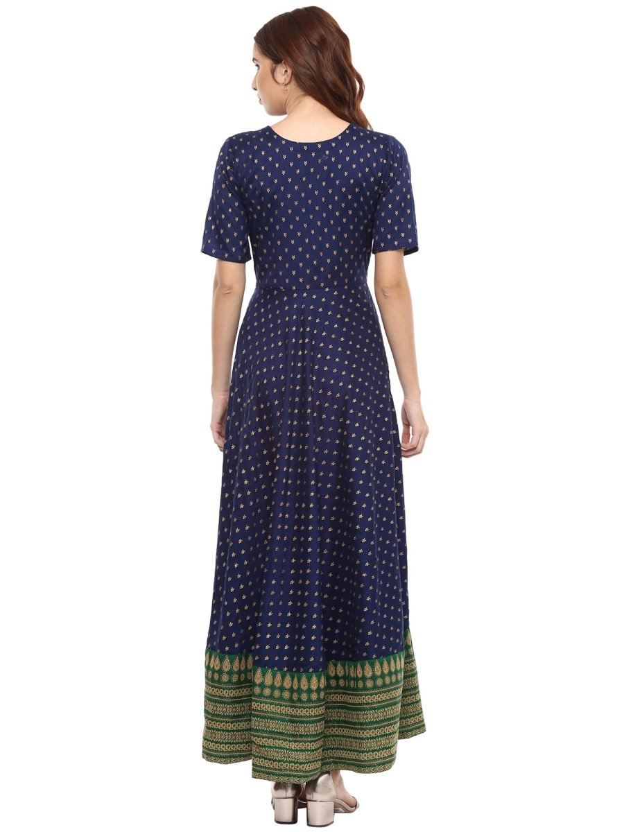 Ahalyaa Navy Blue Flared Kurta Dress | Swadesiicart