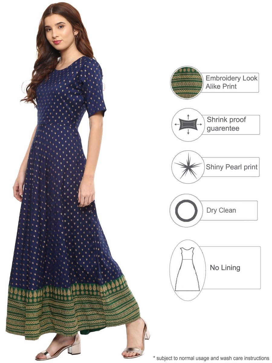 Ahalyaa Navy Blue Flared Kurta Dress | Swadesiicart