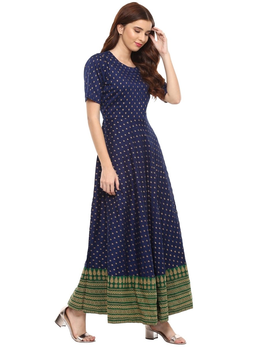 Ahalyaa Navy Blue Flared Kurta Dress | Swadesiicart