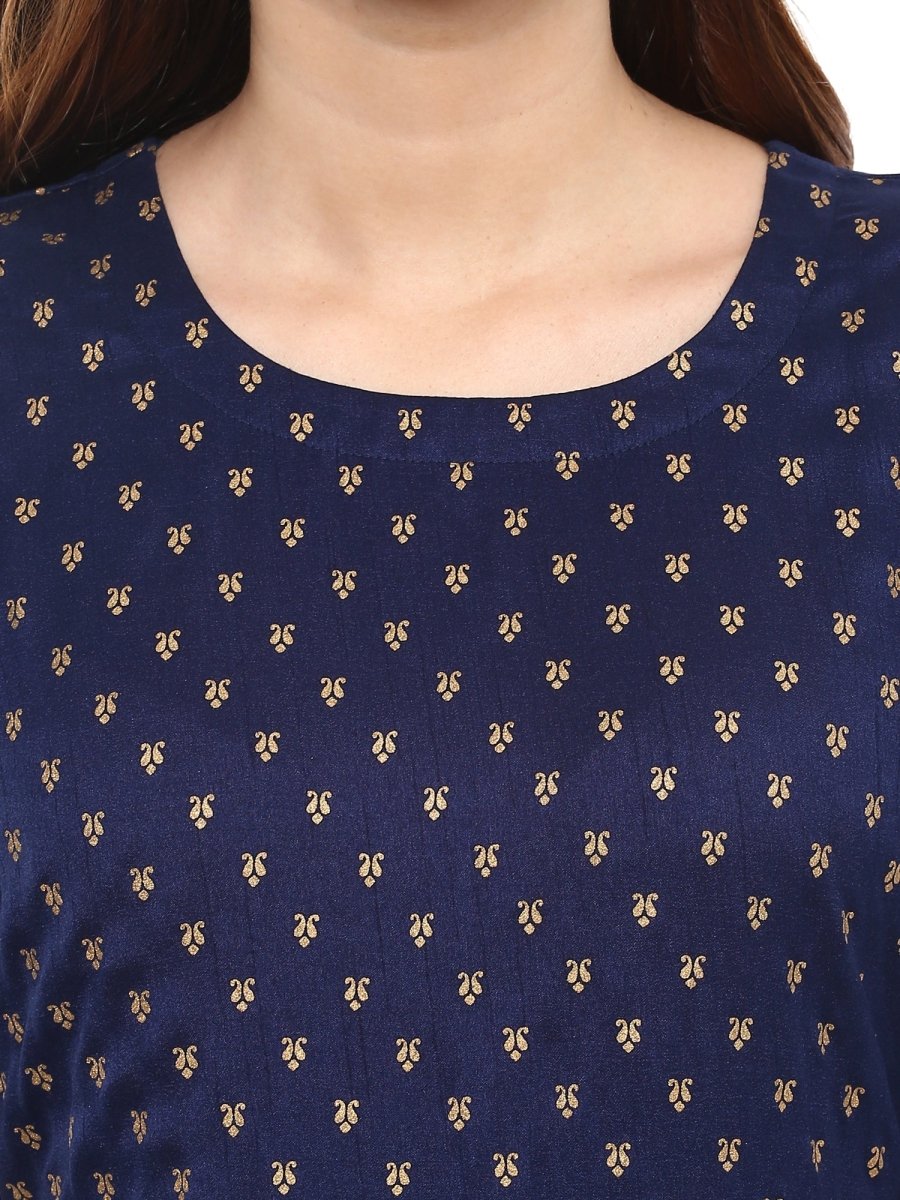 Ahalyaa Navy Blue Flared Kurta Dress | Swadesiicart