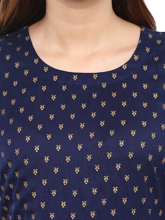 Ahalyaa Navy Blue Flared Kurta Dress | Swadesiicart