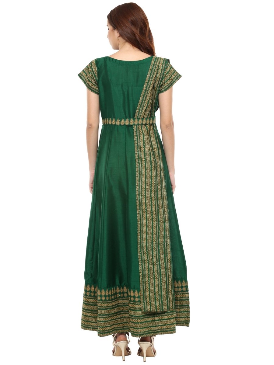 Ahalyaa Printed Faux Silk Anarkali With Attached Dupatta | Swadesiicart