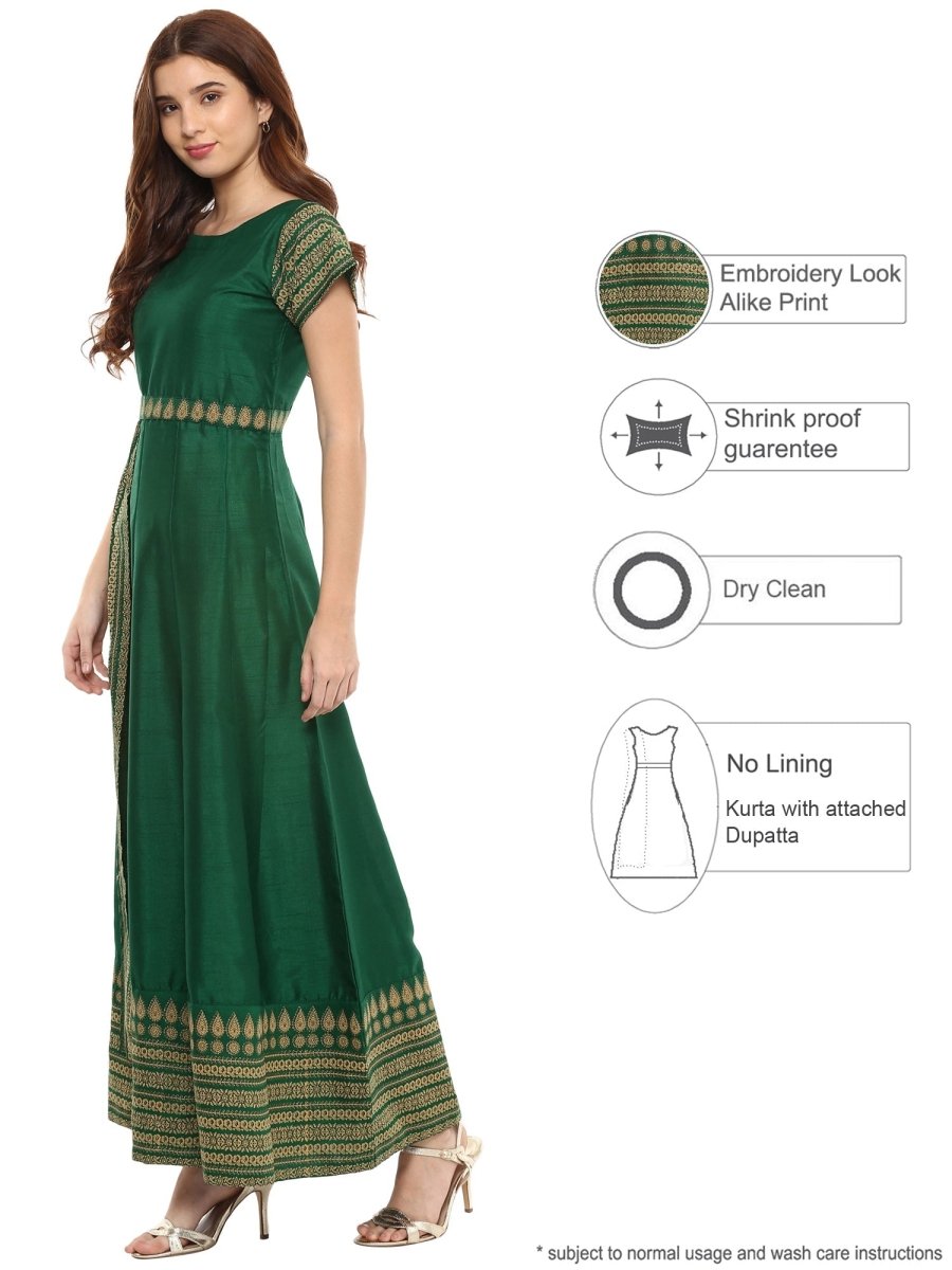 Ahalyaa Printed Faux Silk Anarkali With Attached Dupatta | Swadesiicart